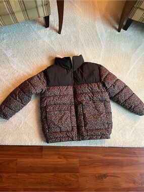 Kids Floral Puffer Jacket in Black and Multi